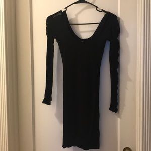 Black long sleeve dress with mesh sleeves